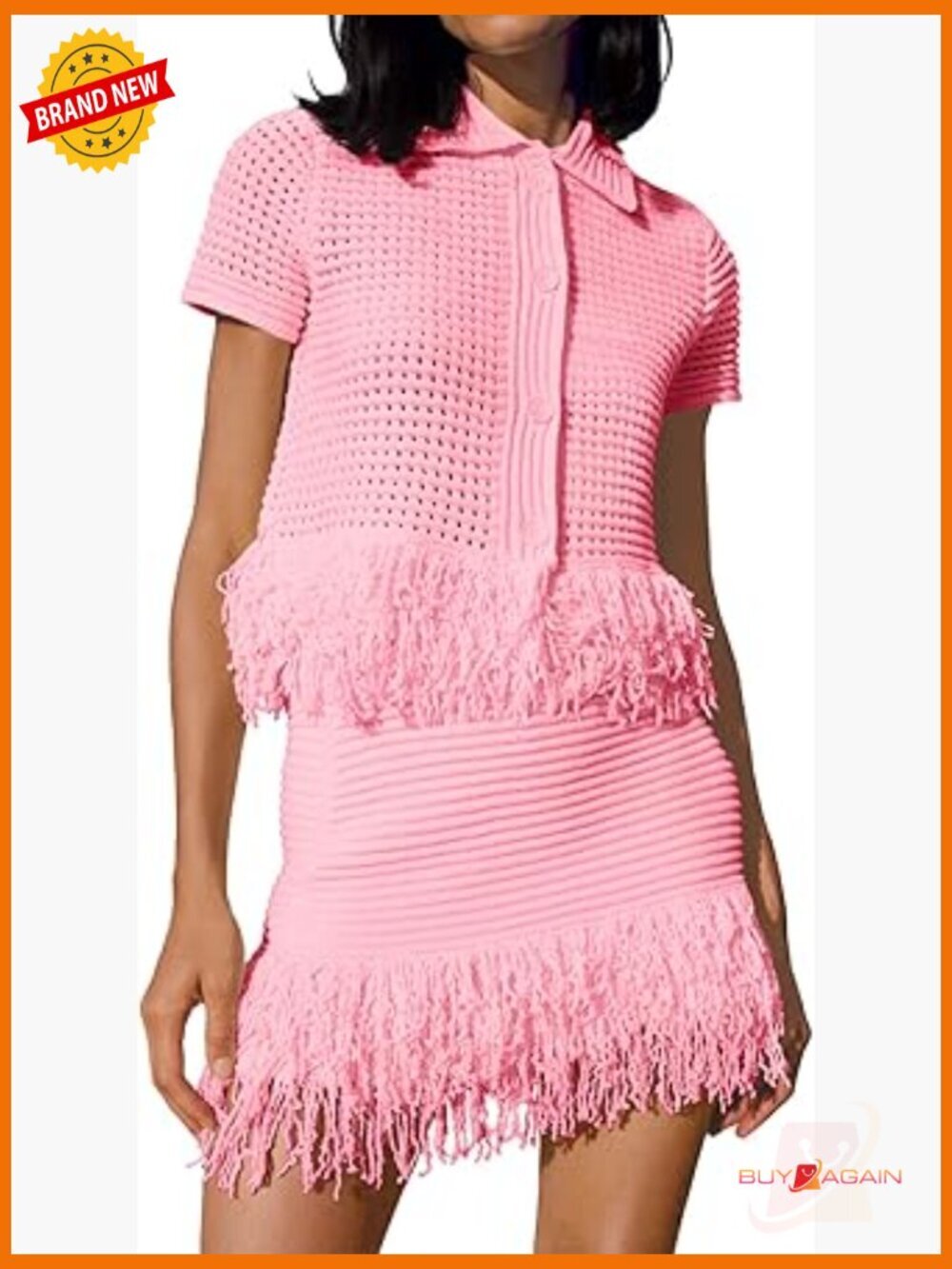 Crochet Knit Sweater and Fringe Skirt Set - Vacation Two Piece Outfit